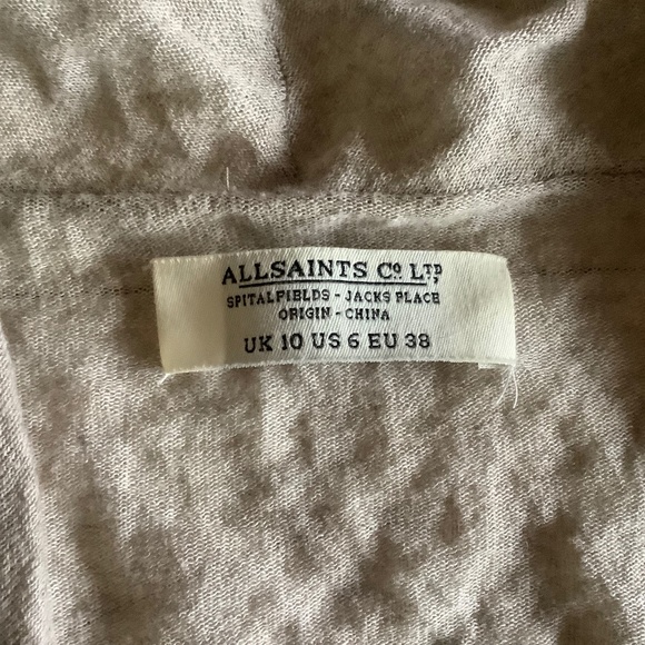 All Saints Elsie Long Tan Crinkled Open Draped Cardigan Sweater SZ 6 - Picture 6 of 12